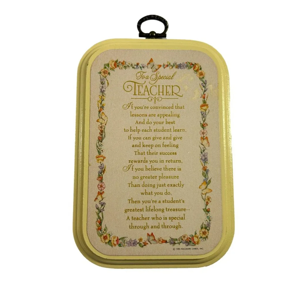 Vintage 1980 Hallmark Wall Plaque To A Special Teacher Yellow Floral Wood Gift